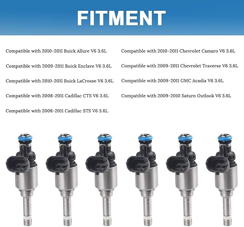 Miniatura 2 de JDMON Compatible con inyectores de combustible GMC Acadia Saturn Outlook Chevy Camaro Cadillac GTS STS 12638530 6 agujeros paquete de 6