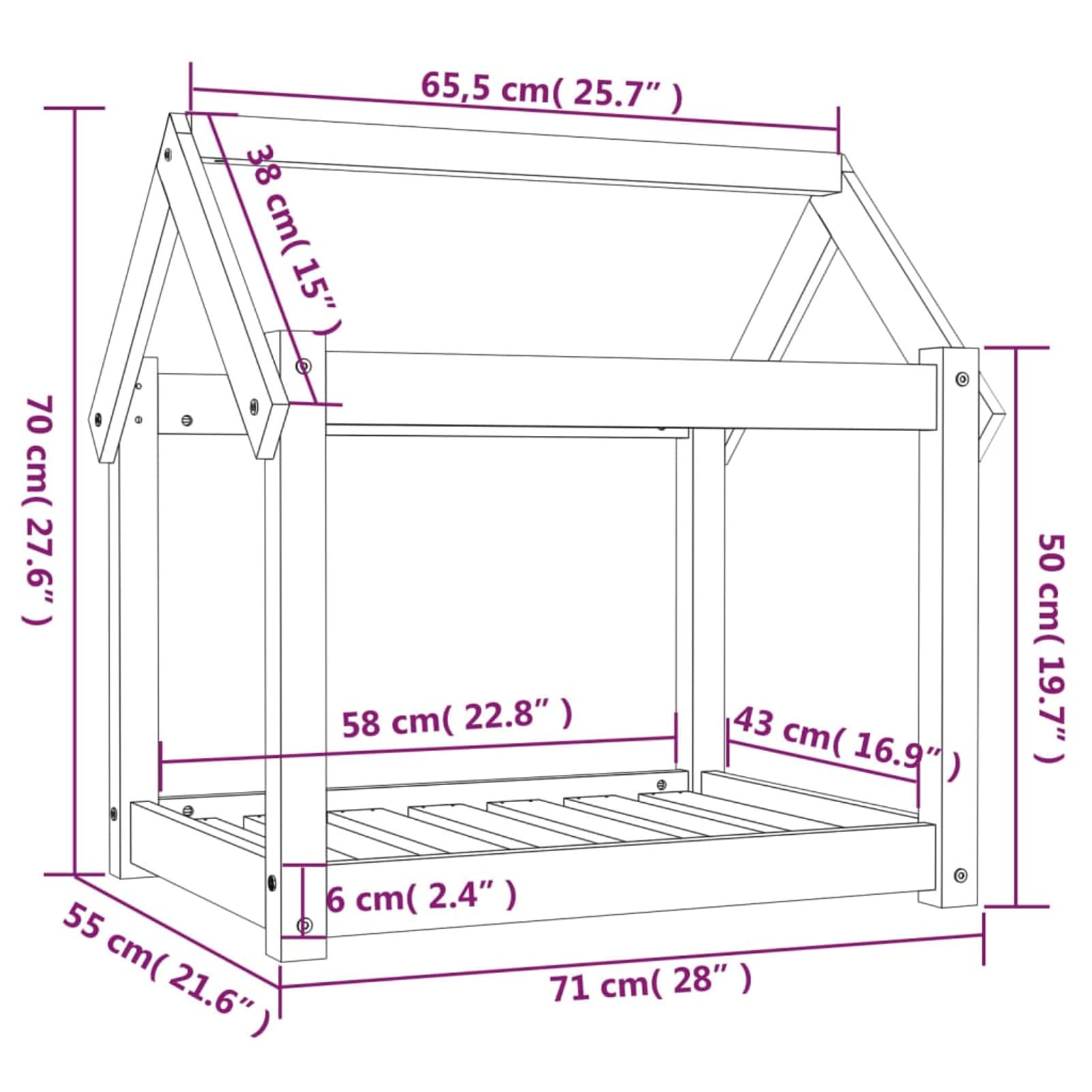 LAPOOH Cama para Perros Madera Maciza Pino marrón Miel 71x55x70 cm, Colchon Perro, Cuna Perro, Cama Mascota, Dog Bed, Cama para Perros Y Gatos
