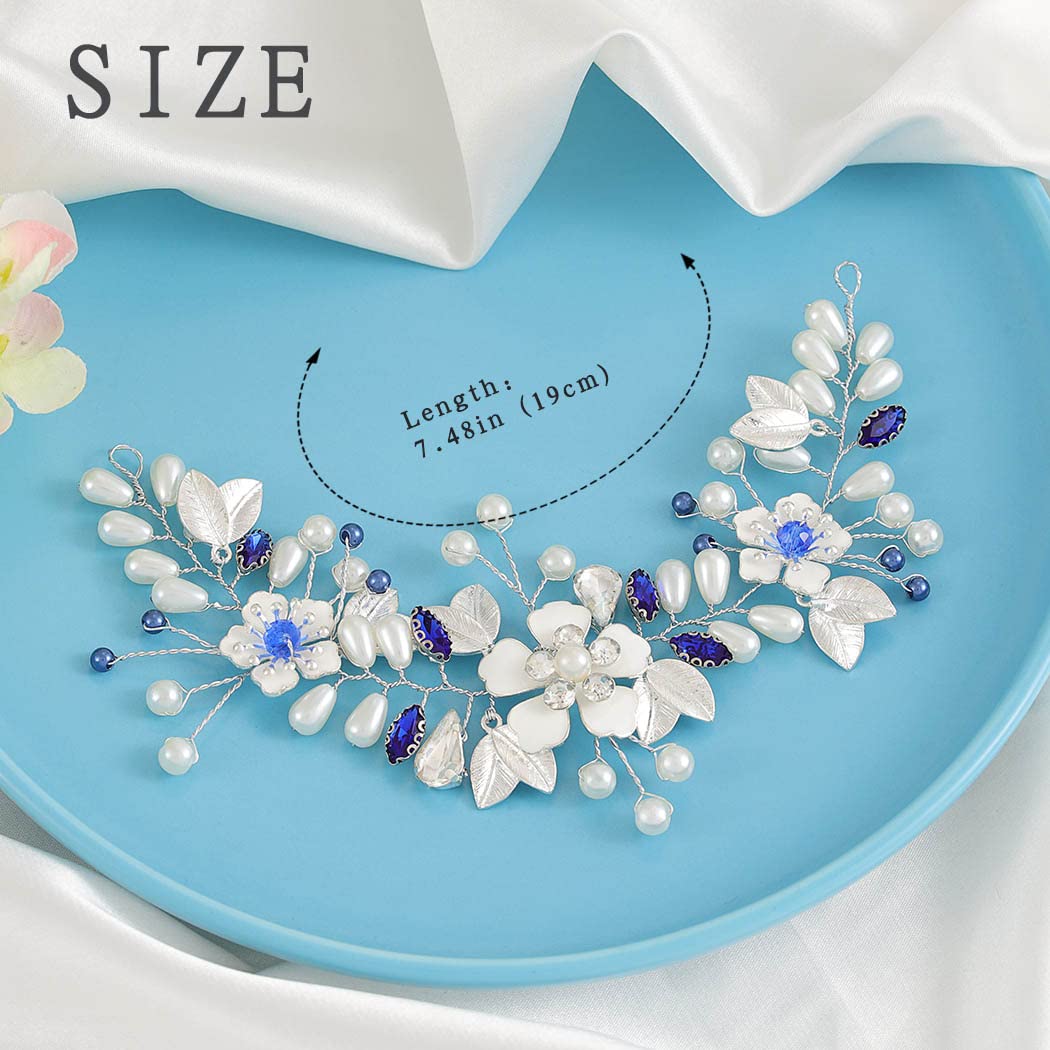 Cerchietto Per Capelli Da Sposa IYOU Con Cristalli Blu, Fiori E Perle – Fascia Barocca Per Matrimonio E Damigella