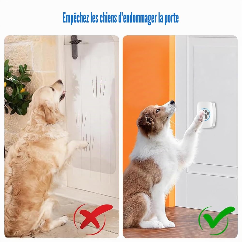 DONGKER Sonnette sans Fil pour l'entraînement des Animaux de Compagnie, Sonnette sans Fil pour Chiens et Chats, étanche IP44, avec 60 sonneries et 5 Niveaux de Volume réglables pour Chiens et Chats