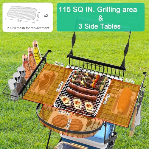 Barbecue portable avec 2 tables d'appoint NADAMOO pliable à charbon
