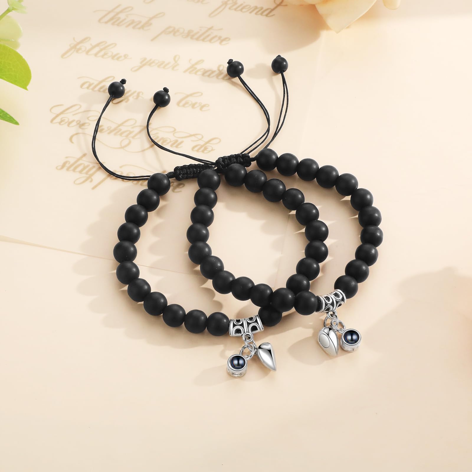 Set Di Bracciali Per Coppie 2 Pezzi Bracciale Con Proiezione Foto Personalizzata Con Ciondolo Magnetico Cuore, Regalo Di Natale E San Valentino Per Fidanzato Fidanzata