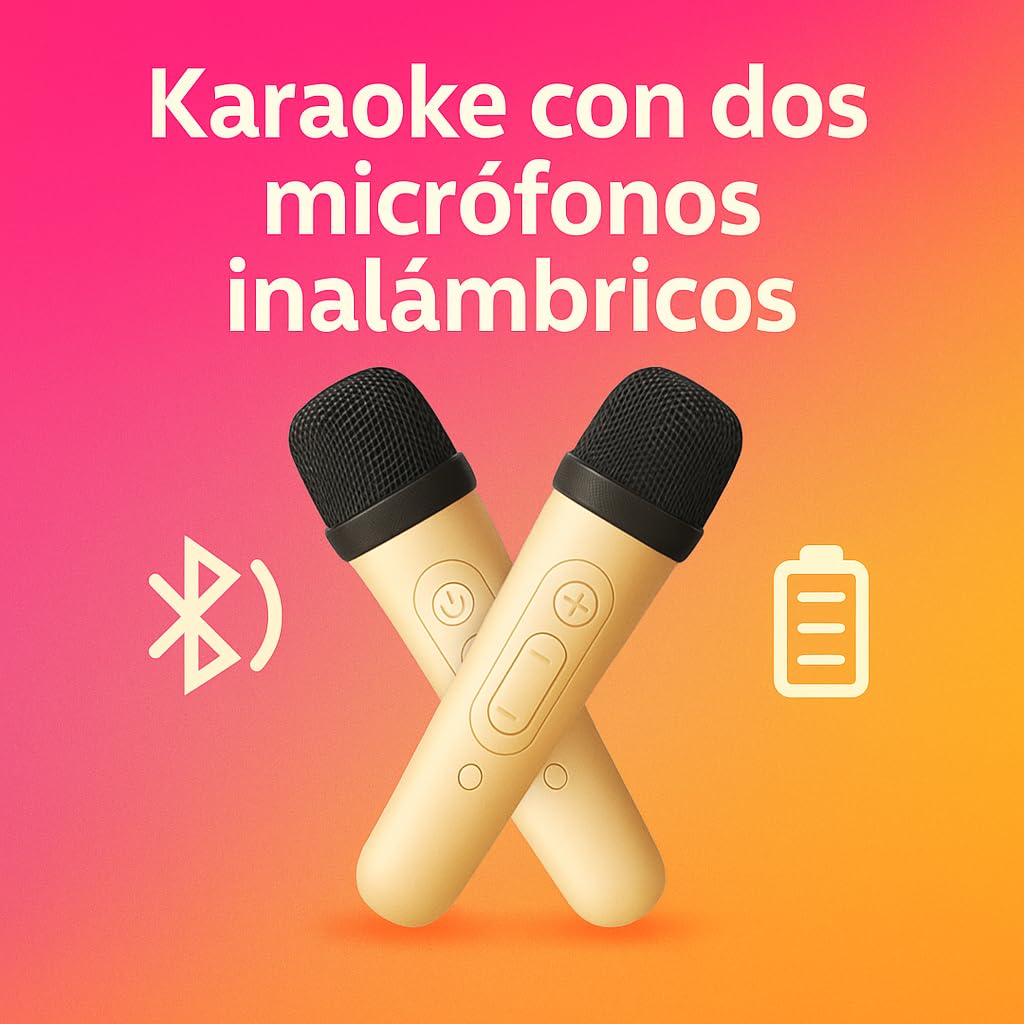 Karaoke con 2 micrófono inalámbricos. Mini Karaoke Infantil para niños. Bluetooth portátil con Altavoz y Luces LED y Efectos de Voz. Regalo para niños y Adultos