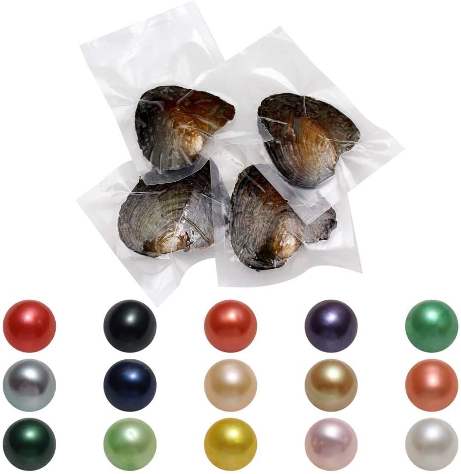 outer treasure Freshwater Oysters 7-8cm,Real Round Oysters with Pearl Inside Wish and Lucky Round Pearls for Women