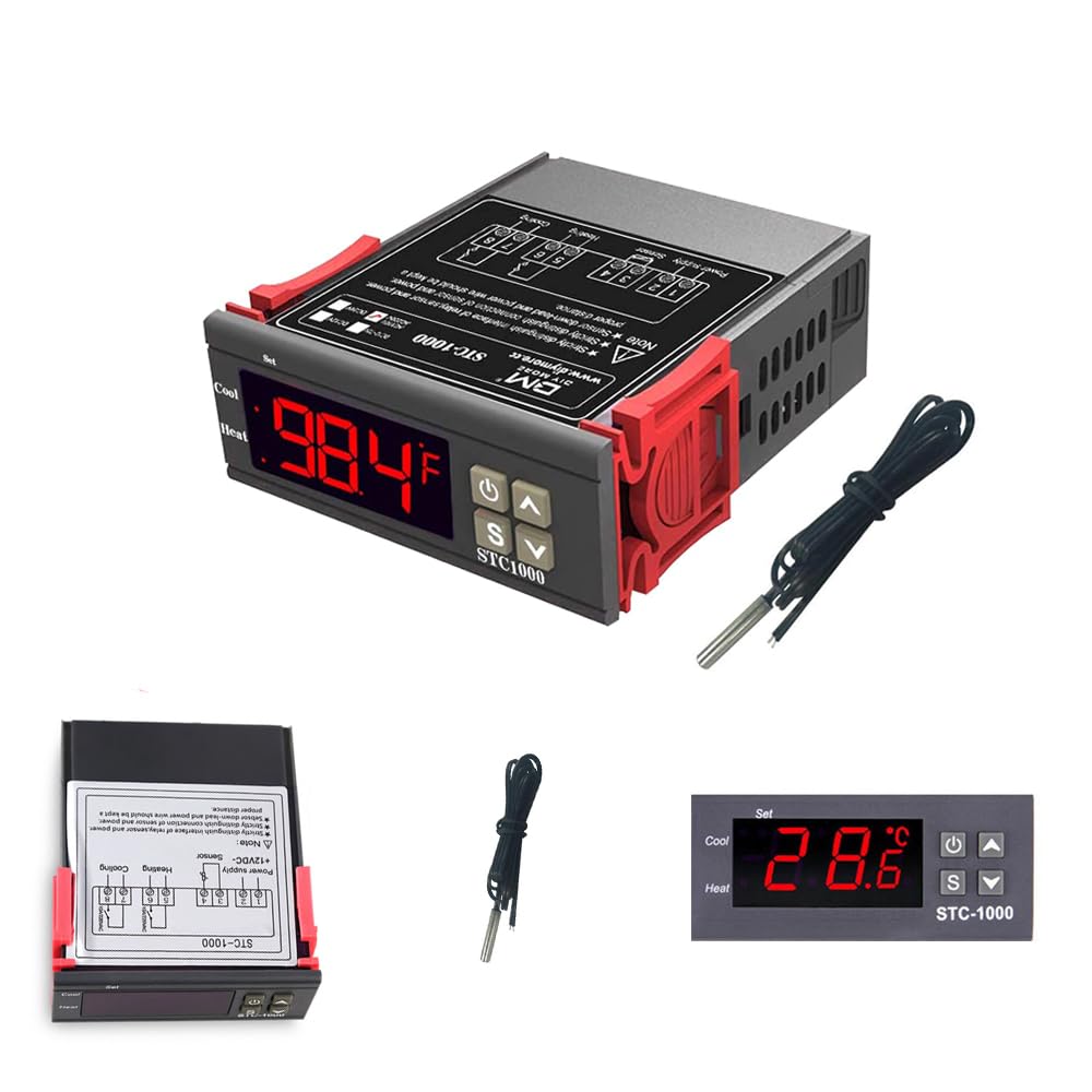 Azonee Versatile Fahrenheit Temperature Controller - STC-1000F, Machine Electronic Digital Display Temperature Controller Switch for Refrigerator, and Heated Blanket Control with Sensor (110-220V)
