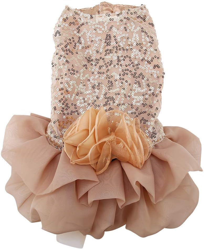 Sweet Sequined Puppy Dress - Lace Vest Skirt Dog Pet Cat Wedding Party Dress (M Gold)