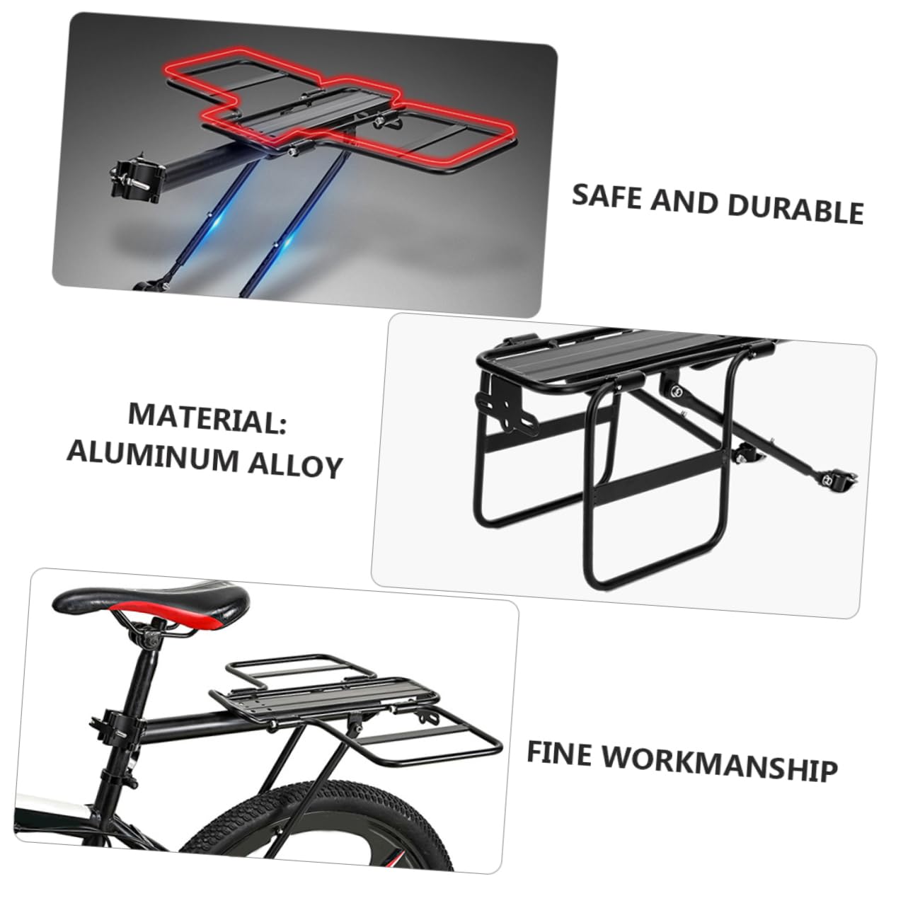 Abaodam Bike Rack Basket Rear Rack for Mountain Bike Strong Loading Capacity Long-Lasting