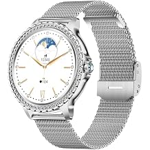 Ladys Fashion Smartwatch BT Call 1.32inch Round Screen Health Monitoring Fitness Tracker Waterproof AI Voice Assistant Womens i58 Smart Watch Gold Silver Silver
