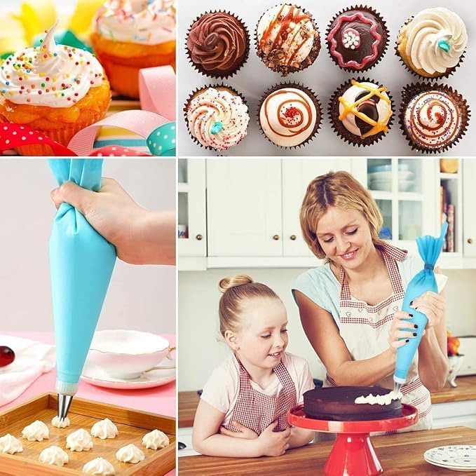 Image of Cake Making Set Combo -360-Degree Rotating TurntableTable, 12 Piece Cake Decorating Nozzle,3 Scraper Set,3 Pcs Stainless Steel Knif (Combo 6)