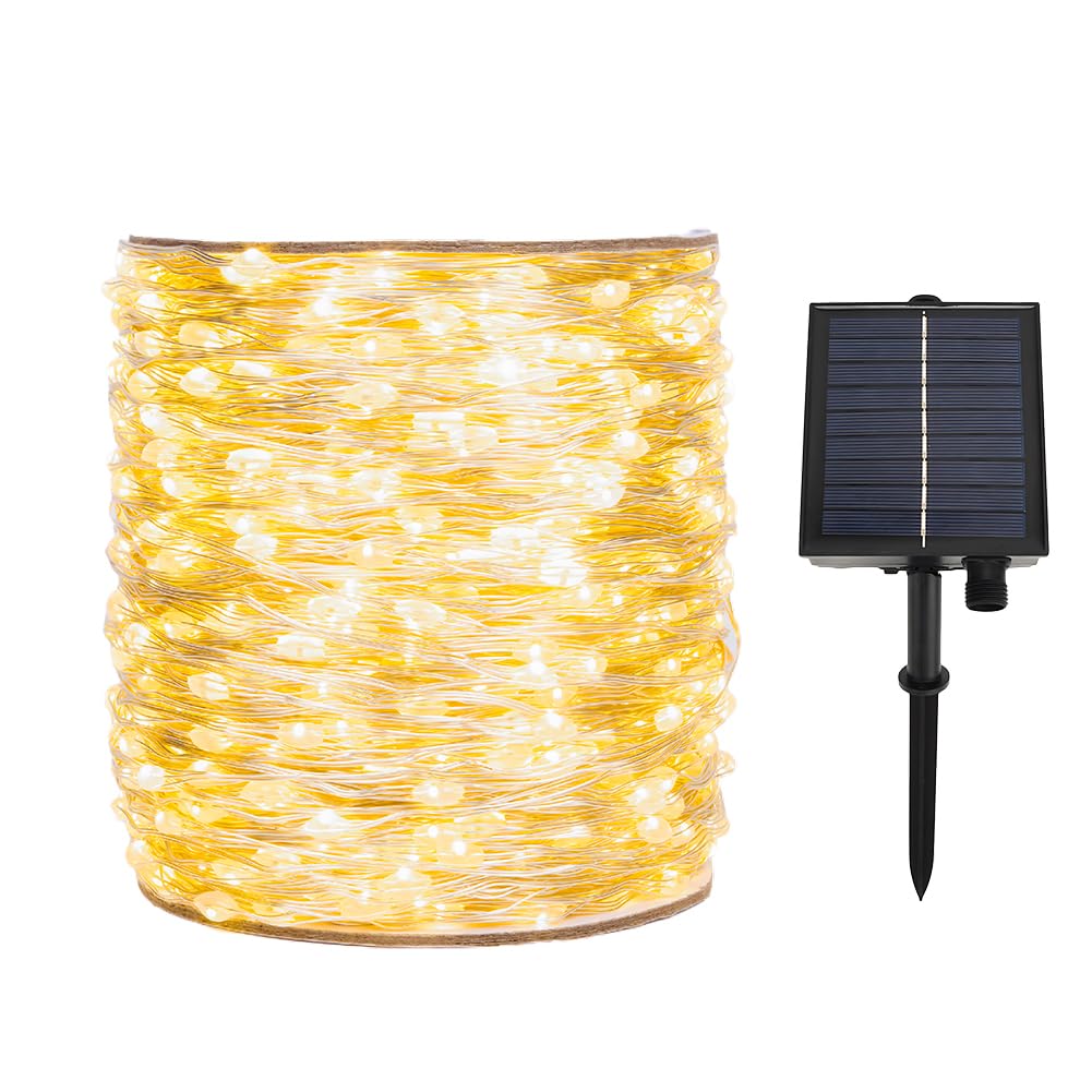 ZELUXDOT Cadena de luces solares extra largas para exteriores, 30m, impermeable, funciona con energía solar, 300 luces LED para patio, jardines, patio trasero, árbol, boda, Navidad