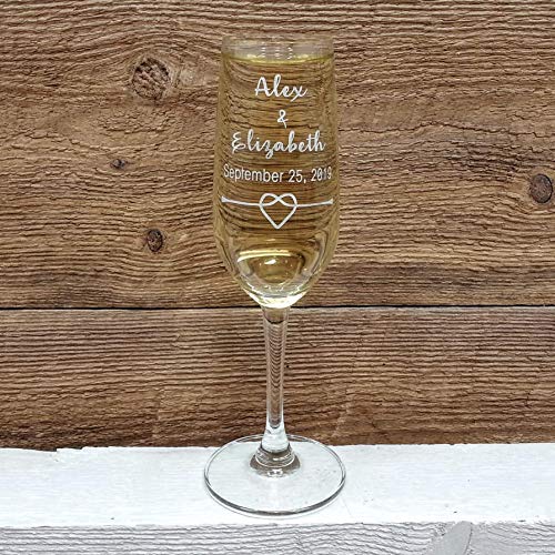 Personalized Wedding Toast Champagne Glasses For Groom And Bride Custom Engraved With First Names Date And Ribbon Heart Design Wedding Gift Set Of 2 #TOP2
