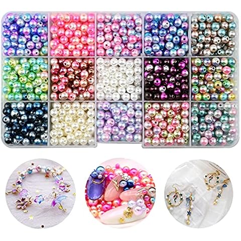 1200pcs 15 Colors Gradient Imitation Pearls Faux ABS Pearls Beads Smooth Rainbow Beads for DIY Jewelry Making Earrings Necklaces Bracelets(6mm Diameter) Cover