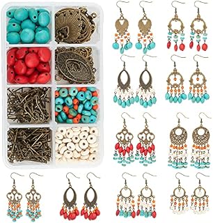 SUNNYCLUE 1 Box DIY Make 10 Pairs Bohemian Chandelier Earrings Making Kit Including Chandelier Links Turquoise Beads Earring Findings for Women Beginners DIY Earring Jewellery Making Crafts