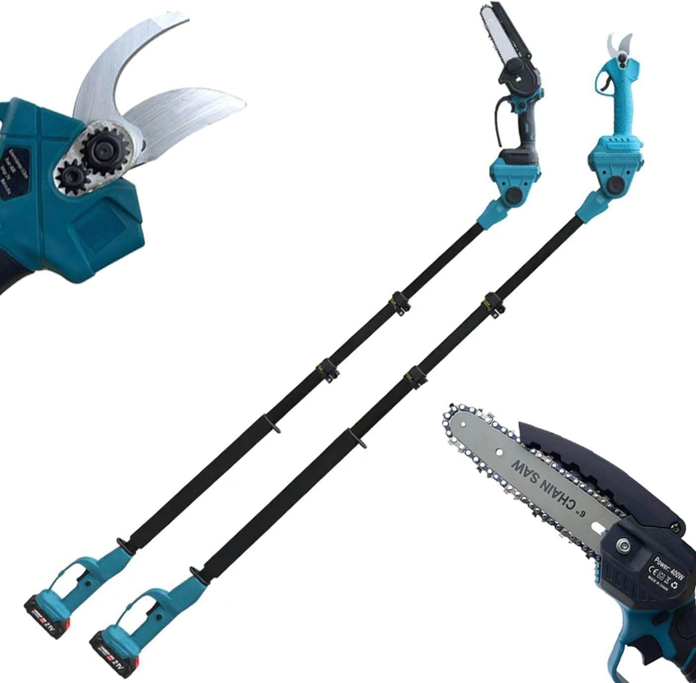 Kit Potatura a Batteria 3 in 1 – Forbice Elettrica + Mini Motosega 6" + Asta Telescopica 3m, Cesoie Professionali per Potatura Rami, Alberi, Siepi e Vigneto