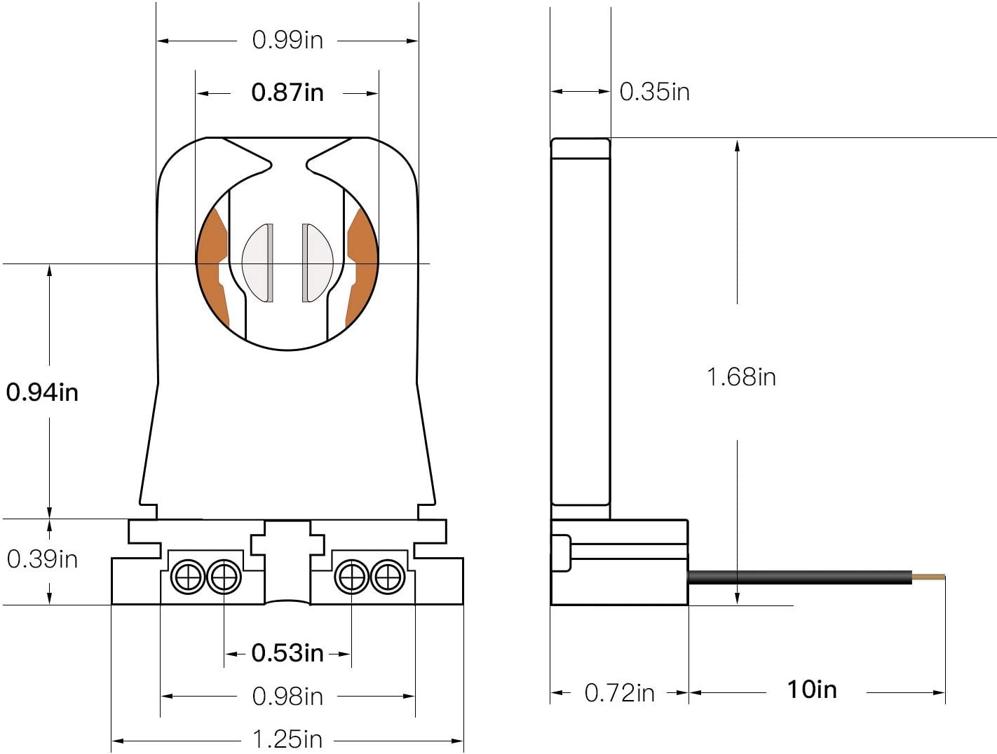 30-Pack JACKYLED Non-Shunted Turn-Type T8 Lamp Holder UL Socket Tombstone with 10 inches Wires Attached for LED Fluorescent Tube Replacements