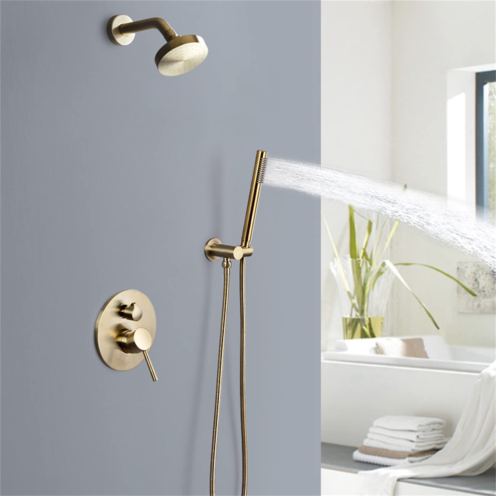 Grifo Mezclador baño con Mezclador Lluvia Mano, Kit decoración bañera y Ducha 2 Funciones con válvula empotrada.