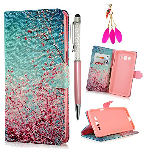 MOLLYCOOCLE Galaxy Grand Prime Case [Pink Cherry Blossoms] Stand Wallet Purse Credit Card ID Holders TPU Soft Bumper Premium PU Leather Ultra Slim Fit Cover for Samsung Galaxy Grand Prime G5308/G530H
