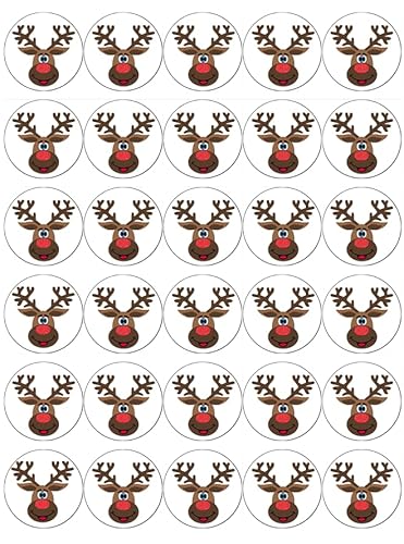 Reindeer Rudolph Christmas Cupcake Toppers Edible Wafer Paper Fairy Cake Toppers Birthday Celebration Cakes Decorations