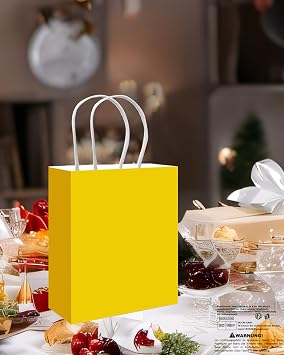 Gcardist Pack of 50 Bright Yellow Small Paper Paper Gift Bags with Handles - 8.3 x 6 x 3.15 inch Bags Small Party Gift Bags for a Wide Range of Uses