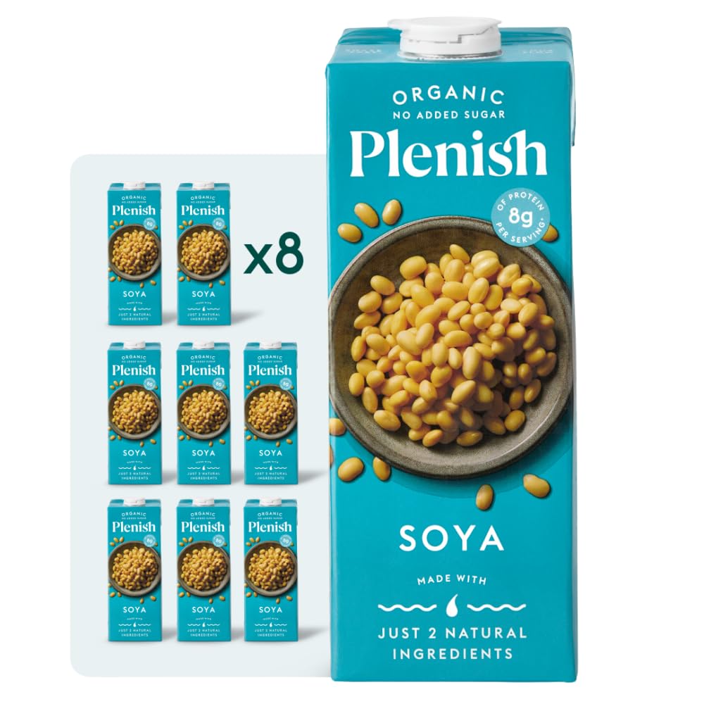 PLENISHOrganic Unsweetened Soya Milk 1L (pack of 8)Soil AssociationSoil AssociationSoil Association