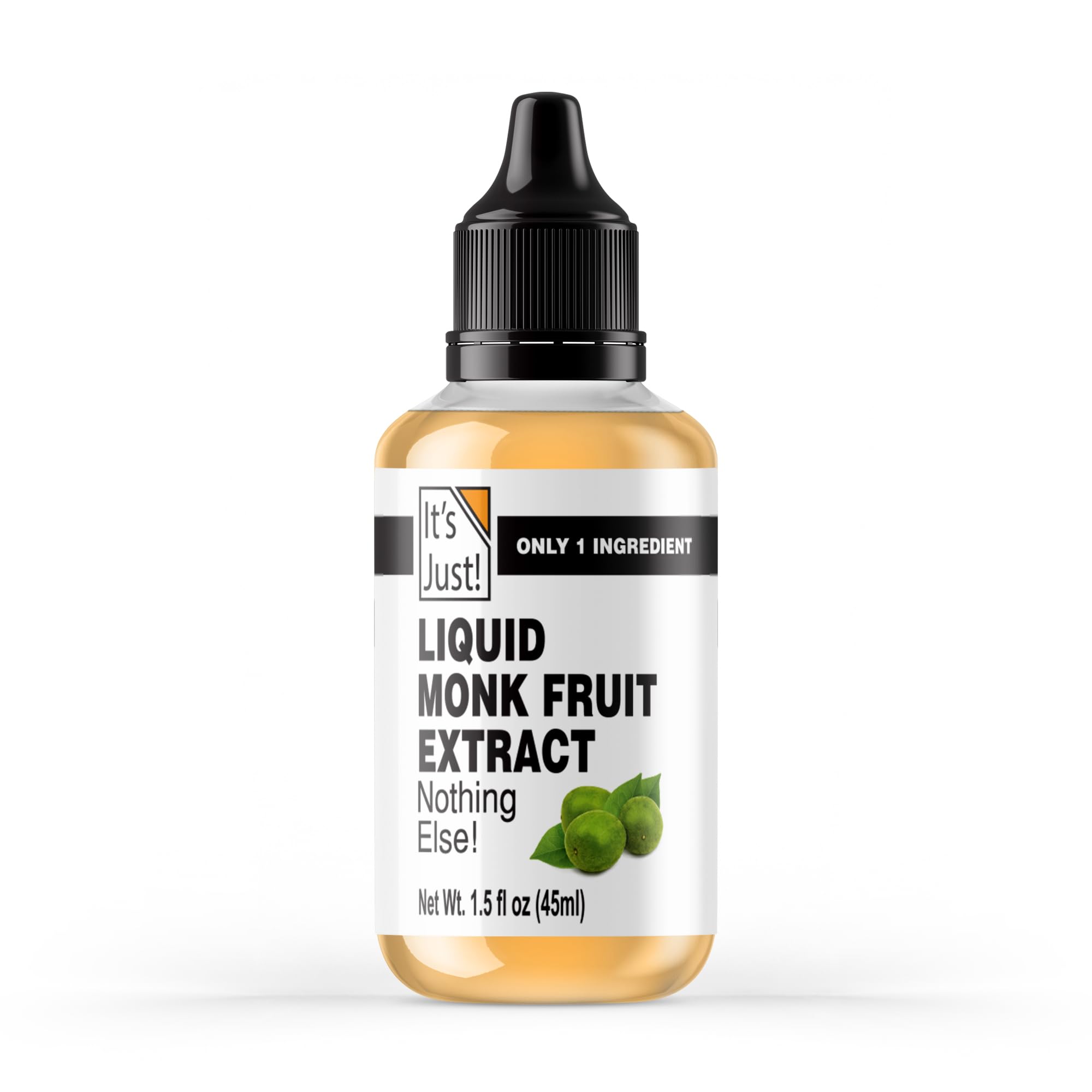 It's Just - Liquid Monk Fruit, No Erythritol, 100% Monkfruit Extract, Non-GMO, Non-Glycemic, No Fillers, 6 Drops = 1 Tsp Sugar, Heavy Metal Tested, Results Online (1.5fl oz | Pack of 1)