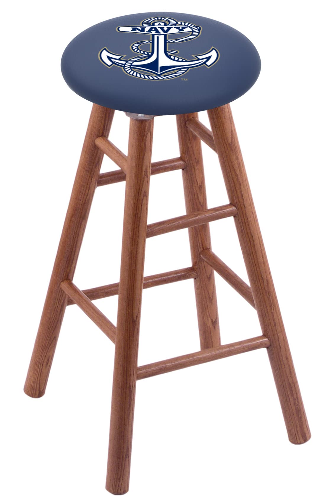 Holland Bar Stool Co. Oak Bar Stool in Medium Finish with US Naval Academy (Navy) Seat by The
