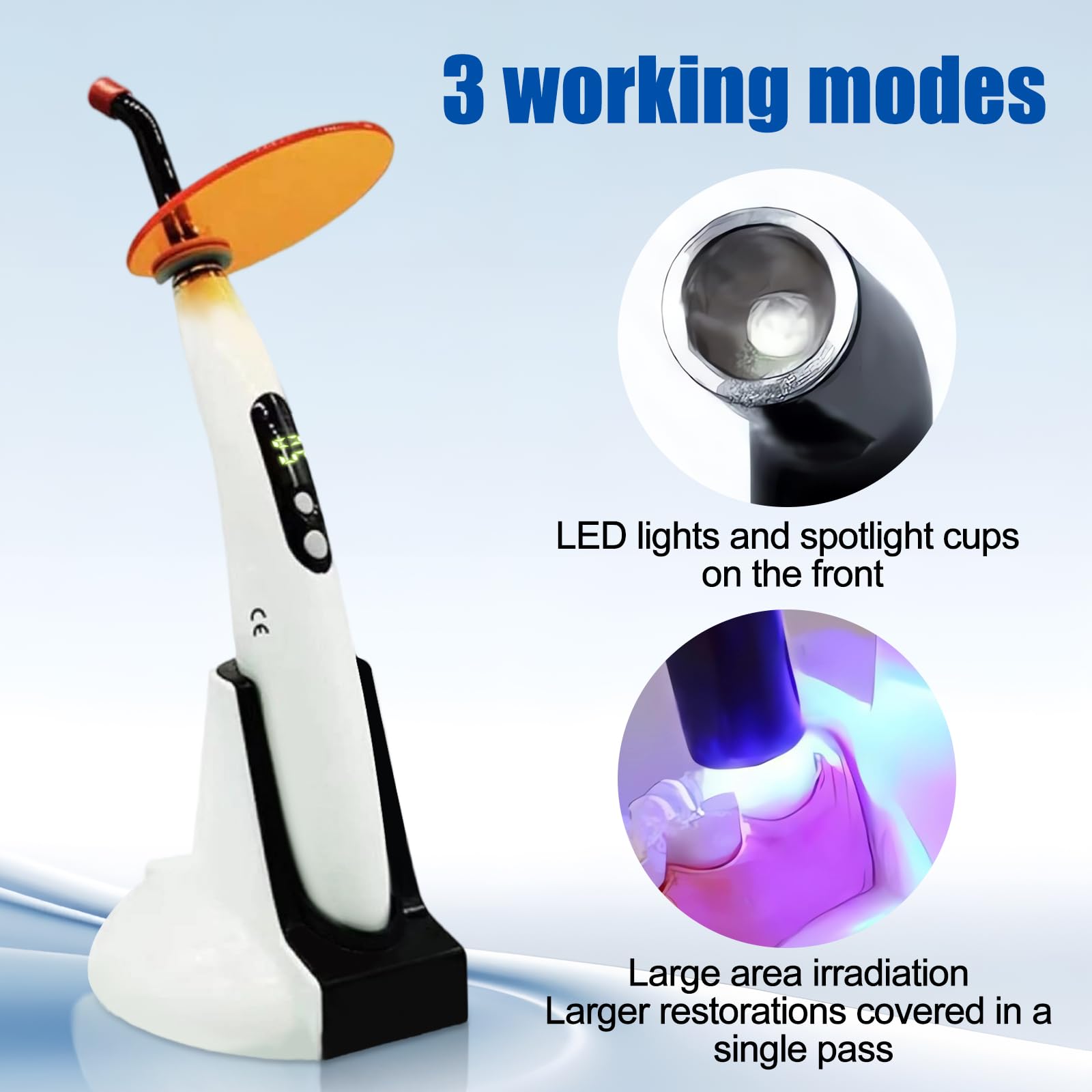 LED Polymerisationslampe Kabellos 1500mW/cm² 420–480nm LED Lampe mit LCD Display 4 Modi Timer für lichthärtende Materialien