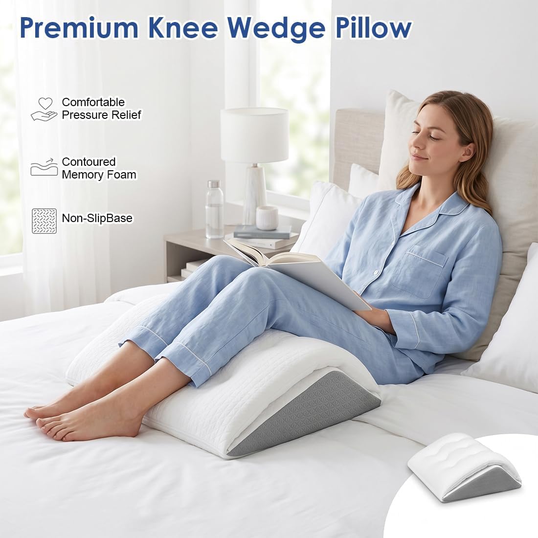 Cojín para piernas y rodillas para dormir de espalda, cojín ergonómico para piernas y pies, almohada triangular de espuma viscoelástica para cama, sofá
