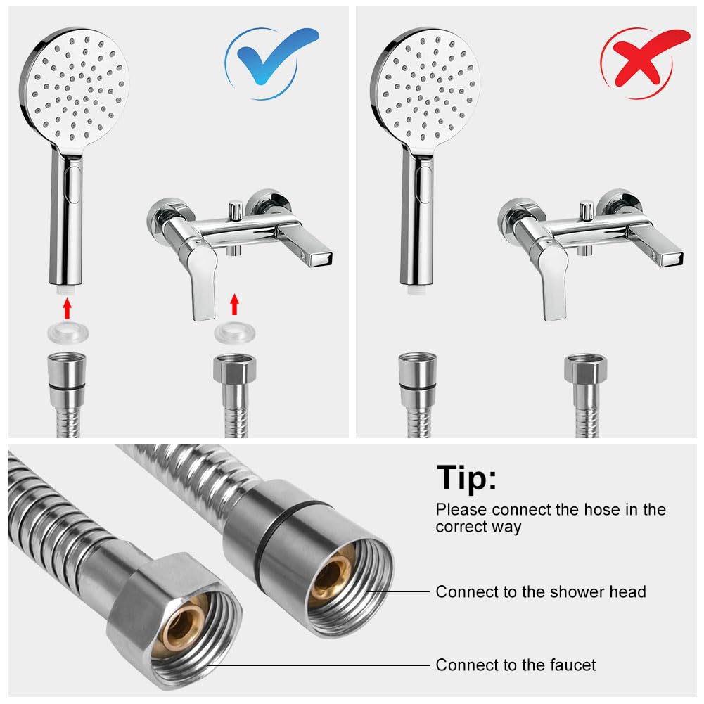 OSDUE Flessibile Doccia,200cm Universale G1/2 Ricambio Tubo Acciaio inossidabile 304 Interfaccia Standard a 4 Punti Doccia Tubo Prolunga Tubo del Rubinetto Antitorsione Resistente Alta Temperatura