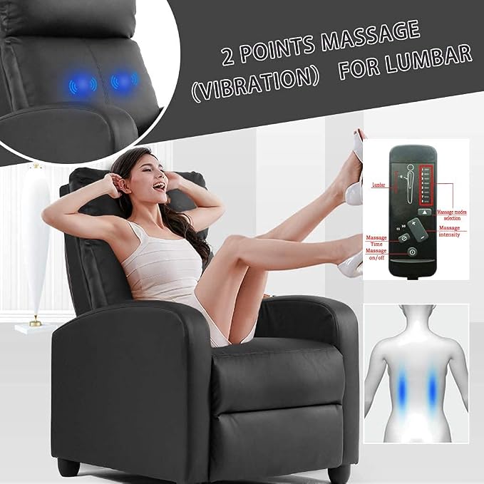 Sillón reclinable de PU con masaje y ajustable en negro miniatura 7