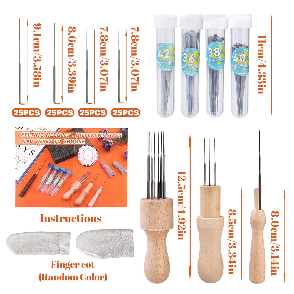 Benlay Lot De 24 Aiguilles à Feutrer Avec 2 Types D'aiguilles à Feutrer Avec Manche En Bois, Aiguilles à Feutrer Avec Doigts Pour Adultes Et