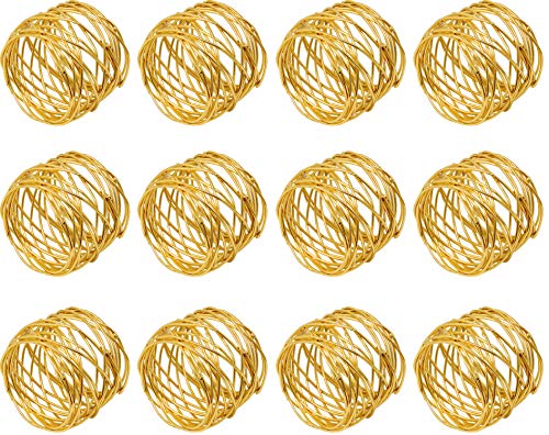 Image of SKAVIJ Handmade Twisted Wire Mesh Napkin Rings Holders Decor Dinner Party Wedding Thanksgiving Christmas Gathering (Gold 100pcs)