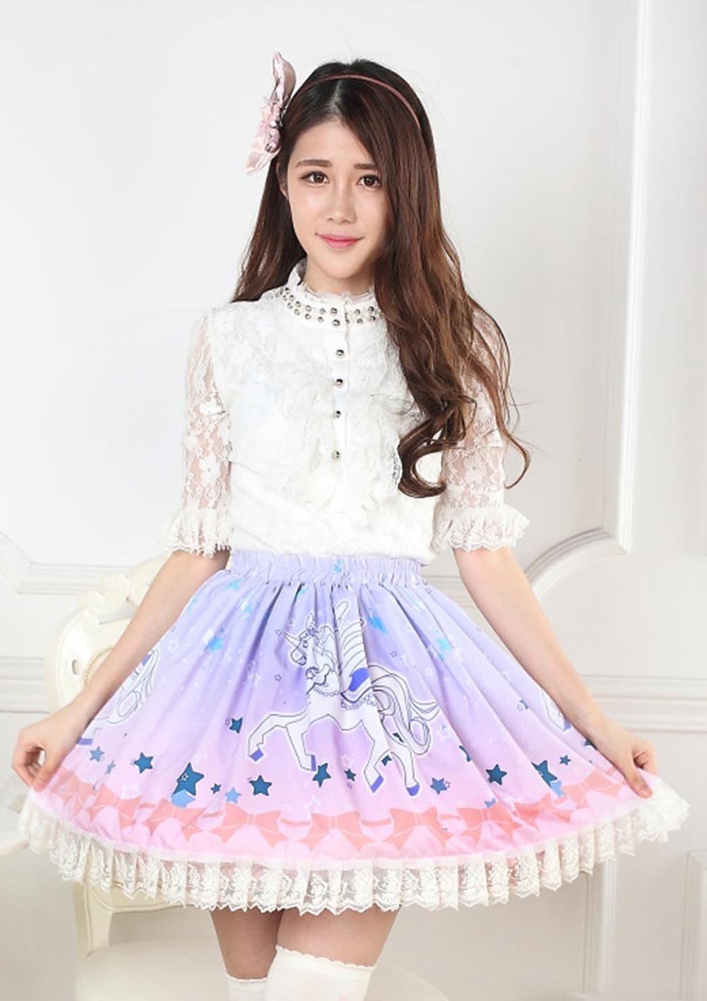 Fairy Pegasus Printed Polyester Lace Kawaii Lolita Skirt