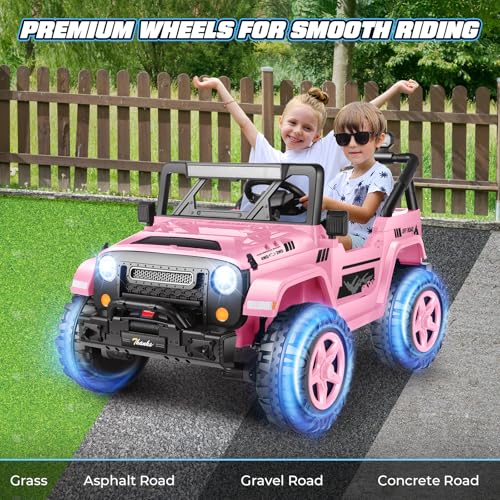 Hikole 24V 2 Seater Ride on Toys for Kids 4-8, Remote Control, Battery Powered Electric Car with 4x200W Powerful Engine, 4WD Kids Electric Vehicle with Music Storage Box, Pink