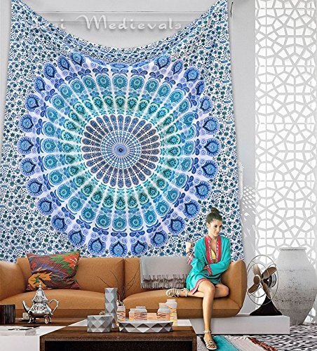 Bedsheet for Single Bed Textile export creations Creations Beautiful Indian Exclusive Mandala Bed Cover Twin Hippie Bohemian Throw Wall Hanging Indian Bedspread Tapestry-image-11