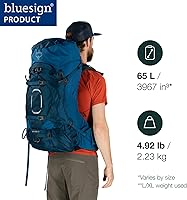 Vista 2 de Osprey Aether 65L Mochila de mochilero para hombre, color verde mostaza ajo, S/M, ajuste extendido