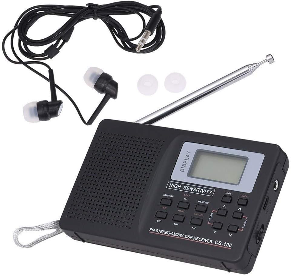 Portable FM AM Radio SW Multiband Digital Stereo Radio Receiver Earphone Output Time Display External Antenna Easy to Use Play Music