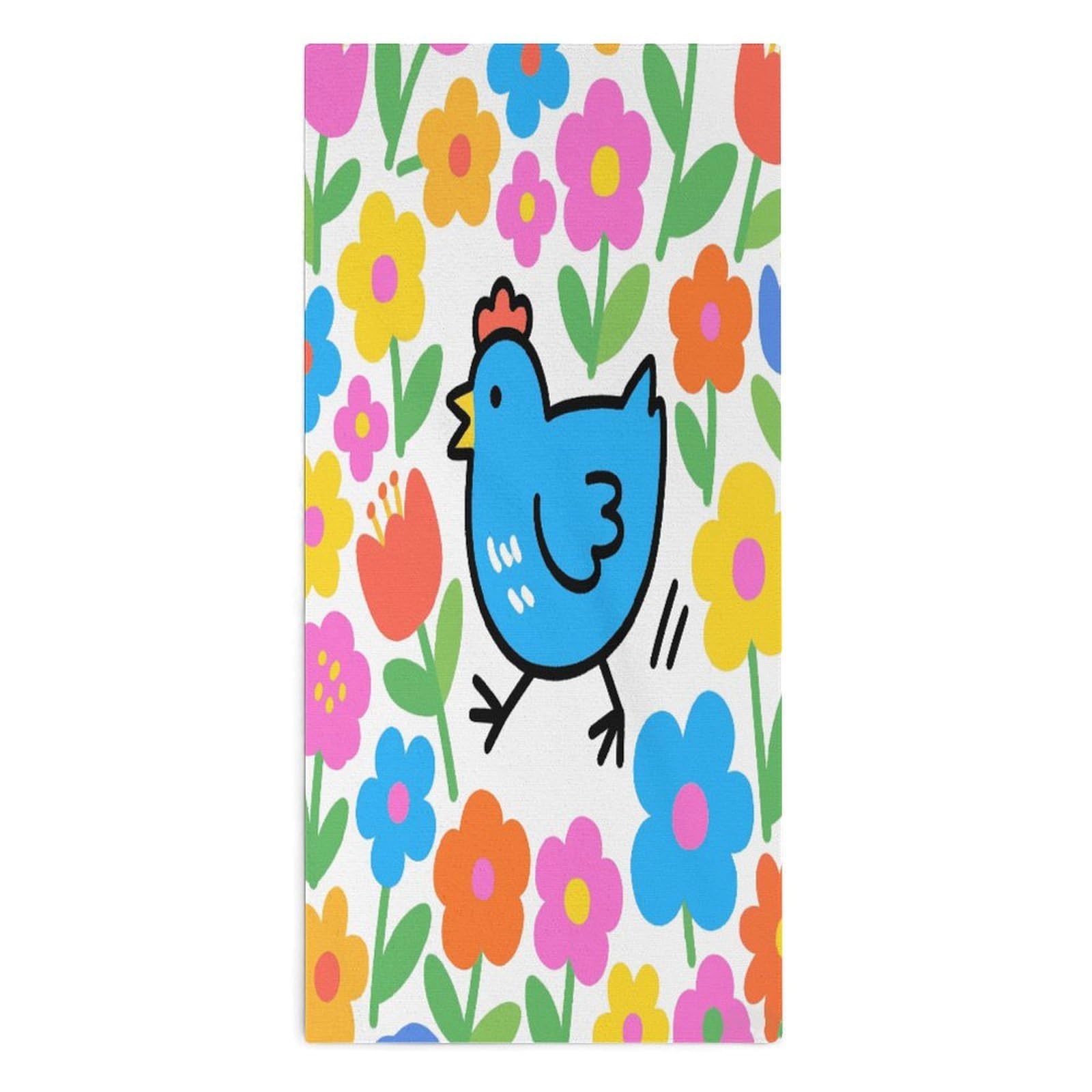 YUXBVKRS Cute Chicken in Blooms Hand Towels for Bathroom 14x29 Inch