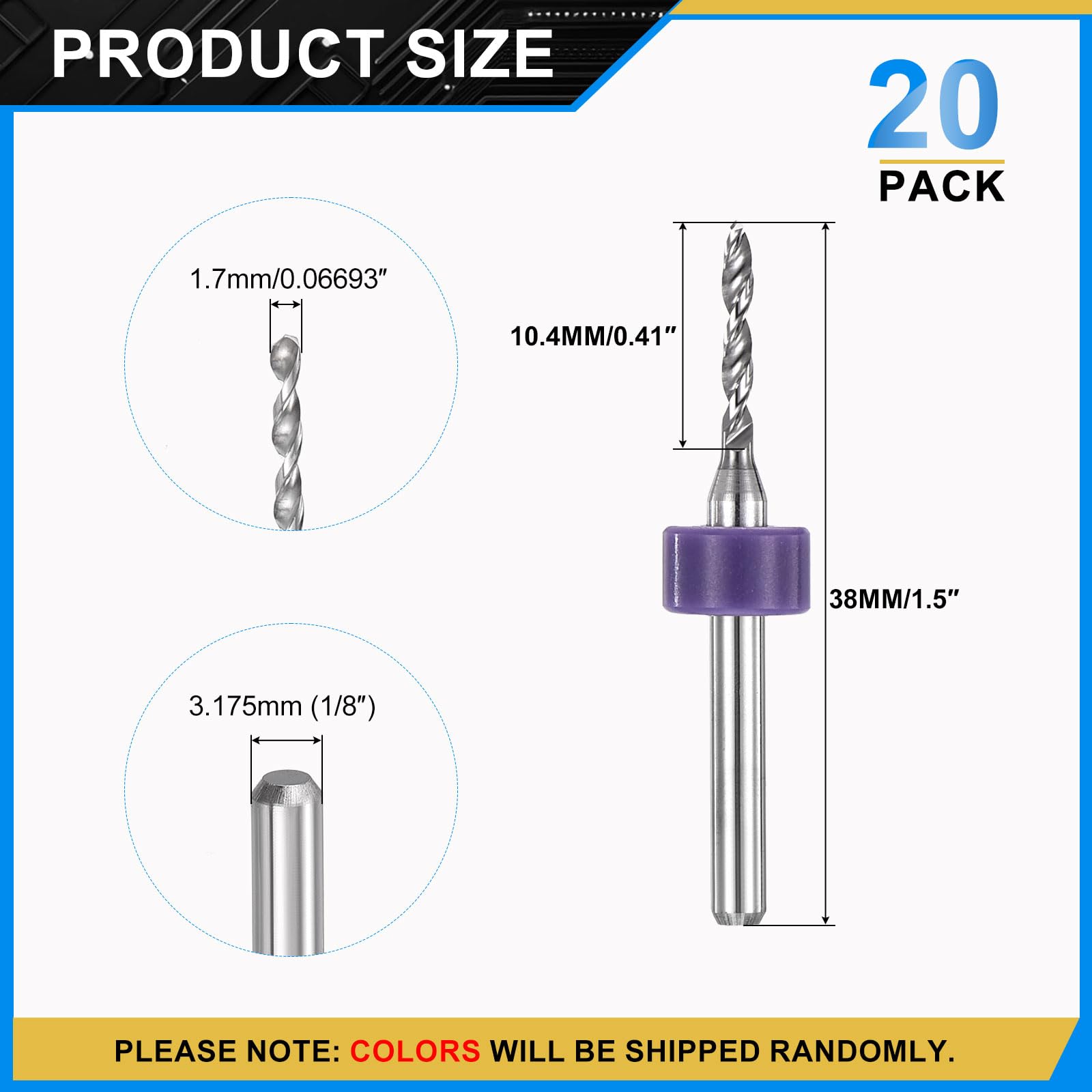 PATIKIL 20 Pack 1.7mm Micro Drill Bits 1/8" Shank Carbide Tungsten Steel 135° Mini Small Bits Print Circuit Board Drilling Tool for CNC Engraving Precision Machinery - Image 2