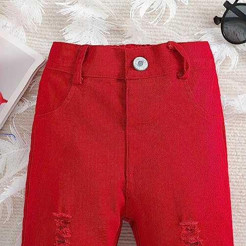 IWEMEK Toddler Girls Ruffle Ripped Jeans Bell Bottom Flare Pants Ripped Denim Leggings Trousers Elastic Waist Ruffle Pants4
