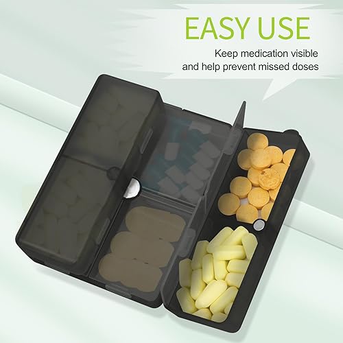 Miniatura 5 de FYY Organizador diario de píldoras, 7 compartimentos, organizador de píldoras de viaje, diseño plegable, pastillero grande para bolsillo para bolsa