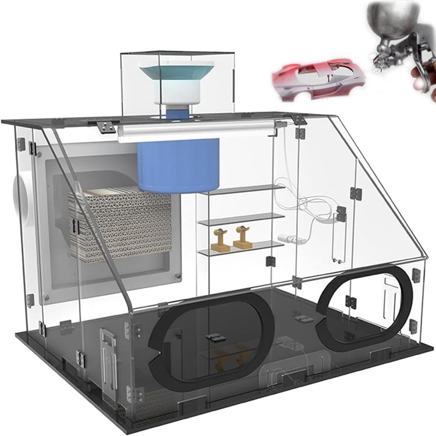 Portable Airbrush Spray Booth,Transparent Paint Booth Kit,Paint Spray Box Set with LED Lights,40w Exhaust Fan&Adjustable Temperature Heater,for Airbrushing Painting Art Model,Wood