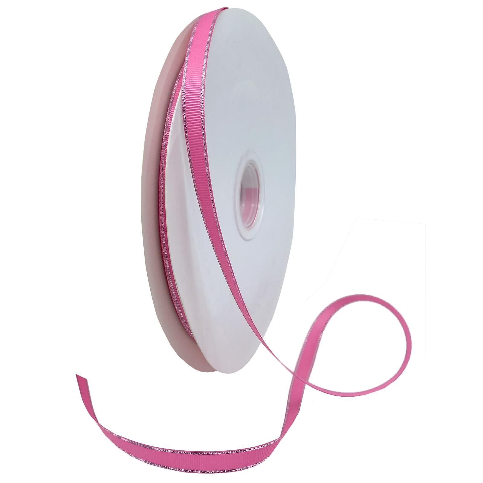 Ruban gros-grain rose vif à bord argenté Morex Ribbon pour loisirs créatifs