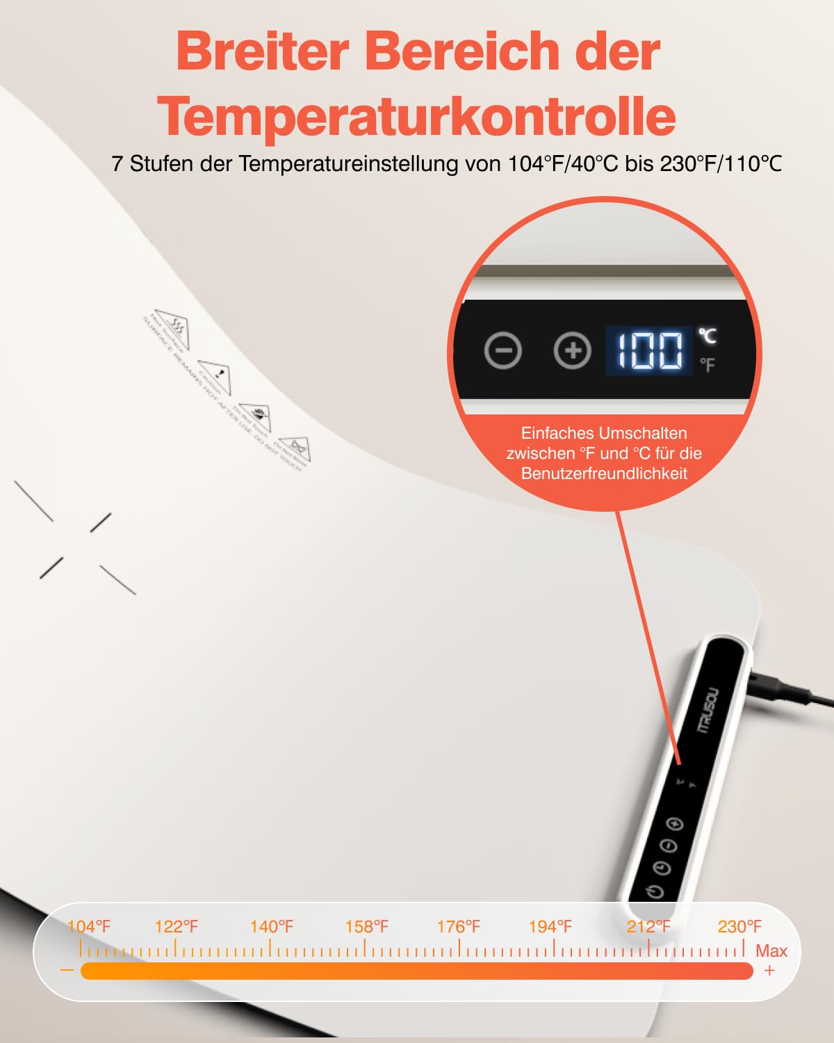 iTRUSOU Warmhalteplatte für Speisen, Speisenwärmer mit Ganzflächiger Erwärmung, Einstellbarer Temperaturkontrolle, Tragbare Faltbare Heizplatte aus Nano-Silikon