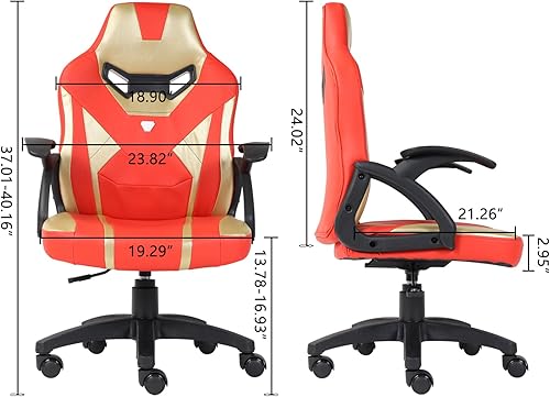 Miniatura 2 de Silla de juegos para niños y niñas, silla giratoria ergonómica con respaldo alto, altura ajustable, color rojo dorado