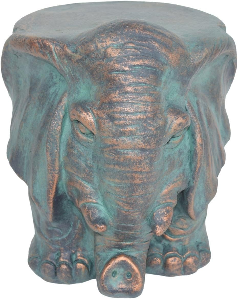 Decorative Stool, Vintage-Look Side Table, Unique Elephant Decor, Indoor/Outdoor Furniture, 11.25" L x 13.25" W x 12.50" H
