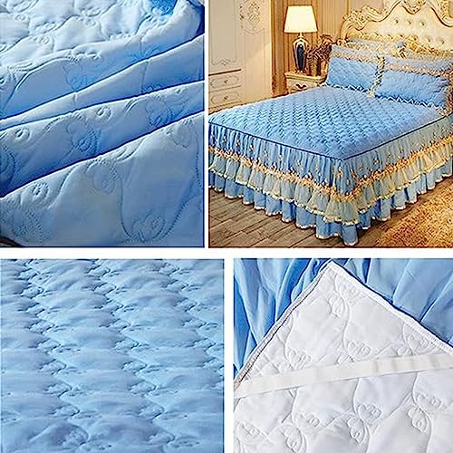 Colcha acolchada King y Queen con falda de cama de encaje elegante para dormitorio de 200x220 cm 3