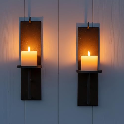 Miniatura 7 de Juego de 2 candelabros de pared vintage, metal de hierro envejecido, 15.6 x 3.9 pulgadas, estilo rústico de granja