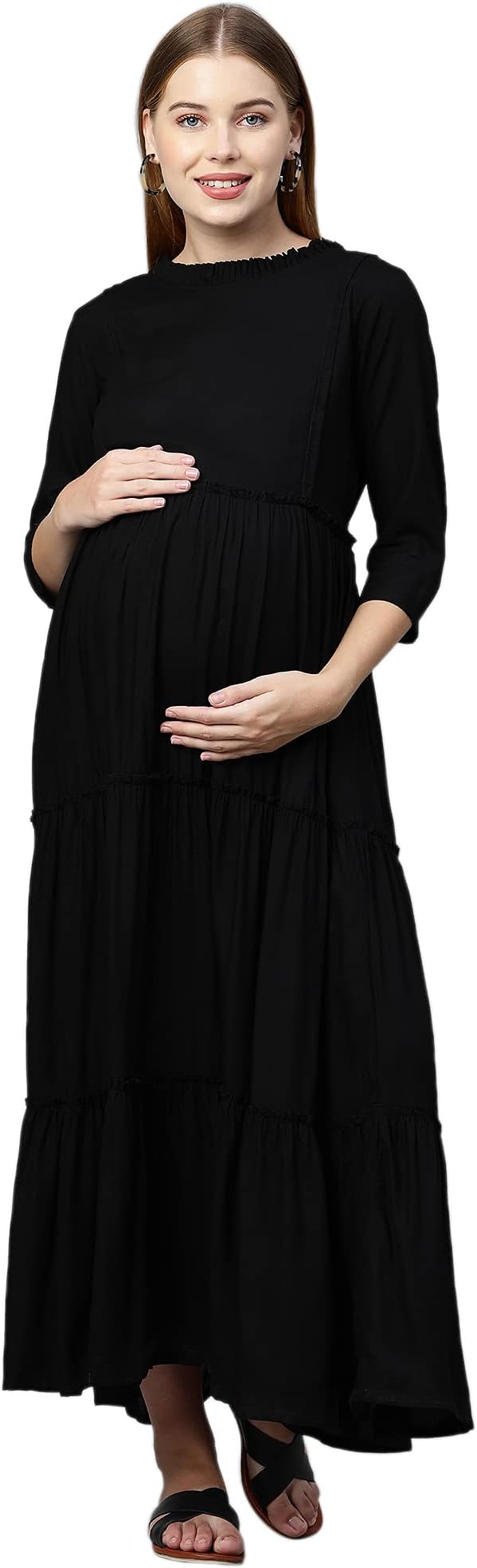 MomToBeWomen's Rayon Maternity Dress/Pregnancy Dress/Easy Breast Feeding/Breastfeeding Dress/Western Dress With Zippers For Nursing Pre And Post Pregnancy.