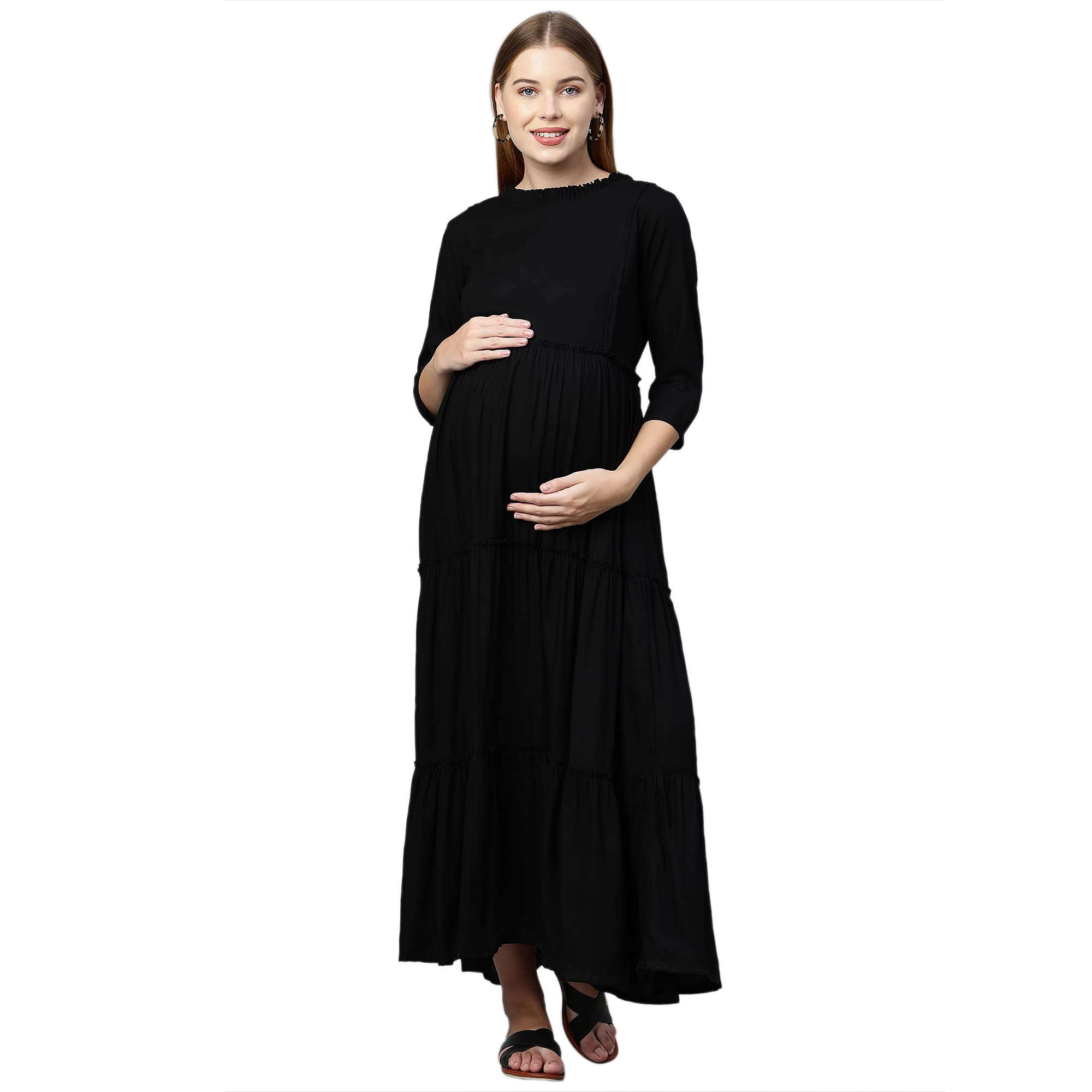 MomToBeWomen's Rayon Maternity Dress/Pregnancy Dress/Easy Breast Feeding/Breastfeeding Dress/Western Dress With Zippers For Nursing Pre And Post Pregnancy.